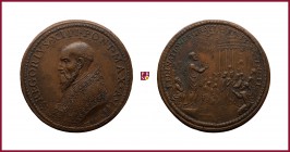 The Papal States, Gregory XIII (1572-1585), original struck bronze medal, (1574), 22,66 gr., 38 mm; bust left, signed •IO•ANT•R below bust/Saint Peter...