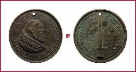 The Papal State, Sixt V (1585-1590), original struck bronze medal, 1588, 44.56 gr., 45 mm, opus: Michele Angelo Balla, placing the Flaminio obelisk in...