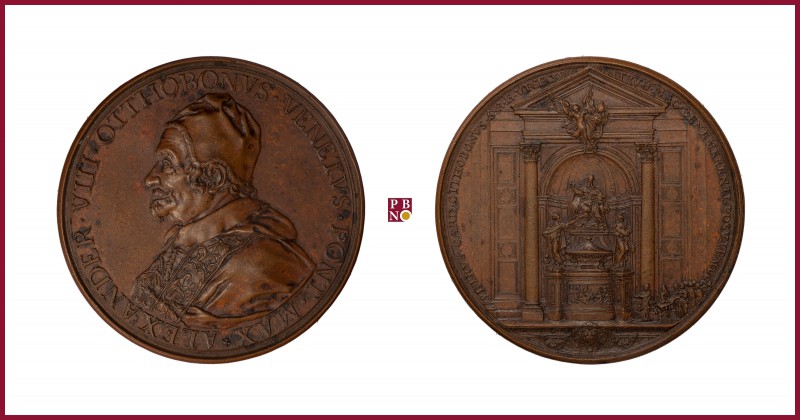 The Papal States, Alexander VIII (1689-1691), bronze medal, 77,28 g Cu, 63-64 mm...