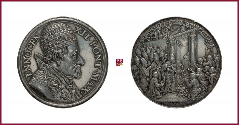 Opening of Porta Santa in Vatican 1700, ORIGINAL Silver Medal, opus Giovanni Ham...