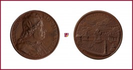 The Papal States, Clement XI (1700-1721), bronze medal, 1703, 17,46 g Cu, 33-34 mm, opus: G. Hamerani, bust right/harbour with new construction of the...