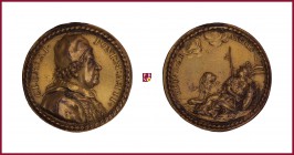 The Papal States, Clement XI (1700-1721), gilded bronze medal, 1703, 24,06 g Cu/Ae, 36 mm, opus: E. Hamerani, bust right/personification of Force, Mis...