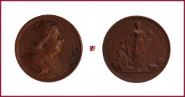 The Papal States, Benedict XIV (1740-1758), bronze medal, 1742, 23,31 g Cu, 38 mm, opus: E. and O. Hamerani, Civitavecchia harbour development, bust r...