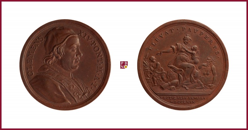 The Papal States, Clement XIV (1769-1774), copper medal, 1769, 12,67 g Cu, 30 mm...