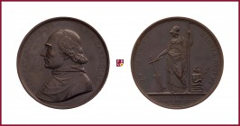 The Papal State, bronze medal, 1824, Rome, 91,41 g Cu/Ae, 54 mm, opus: G. Girometti, Cardinal Ercole Consalvi (1757-1824), death 1824, bust left/Miner...