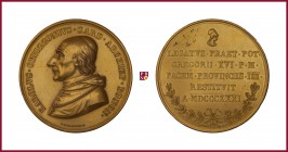 The Papal States, Gregory XVI (1831-1846), gilded bronze medal, 1831, 213,88 g Cu/Ae, 69 mm, opus: G. Girometti, Carlo Oppizzoni, Archbishop of Bologn...