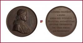 The Papal States, Pius IX (1846-1878), bronze medal, 1853, 39,34 g Ae, 43 mm, Visit to the Finance Ministry, opus: B. Zaccagnini, bust right/Latin tex...