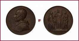 The Papal States, Leo XIII (1878-1903), bronze medal, 1885, 39,42 g Cu/Ae, 43 mm, opus: F. Bianchi, the Caroline islands dispute, bust left/personific...