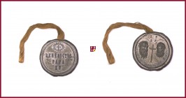 The Papal States, Benedict XV (1914-1922), lead seal (bulla), 90,65 g Pb, 48 mm, heads (S. Peter; S. Paul), cross/inscription, with original cord, Ser...