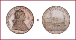 Vatican, John XXIII (1958-1963), silver medal, 1961, 43,12 g Ag, 44 mm, opus: P. Giampaoli, 80th Pope’s Anniversary, bust right/pope’s natal city view...