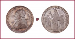 Vatican, John XXIII (1958-1963), silver medal, 1961, 38,80 g Ag, 44 mm, opus: P. Giampaoli, The Promulgation of The Papal Encyclical Letter, bust left...