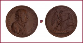 Italy, Gian Vincenzo Gravina (1664-1718), jurist and writer, cooper medal, 1805, 87,67 g Cu, 68 mm, opus: T. Mercandetti, bust right/winged Genius wit...