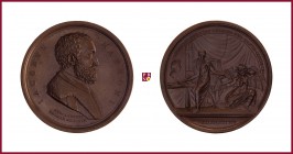 Italy, Giacomo Mazzoni (1548-1598), writer, bronze medal, 1809, 58,96 g Cu/Ae, 50 mm, opus: T. Mercandetti, bust right/allegoric scene, Risorgimento, ...