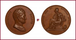 Italy, Prospero Balbo (1762-1837), minister in the government of Sardinia, copper medal, 1837, 63,39 g cu, 48 mm, opus: G. Ferraris, bust right/Athena...