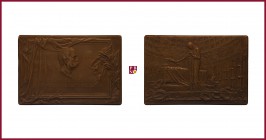 Italy, bronze plaquette, 1900, 95,50 Cu/Ae, 71x47 mm, opus: L.Pogliaghi/A.Cappuccio (for Johnson), King’s Death 1900, with palm-branch over king’s sar...