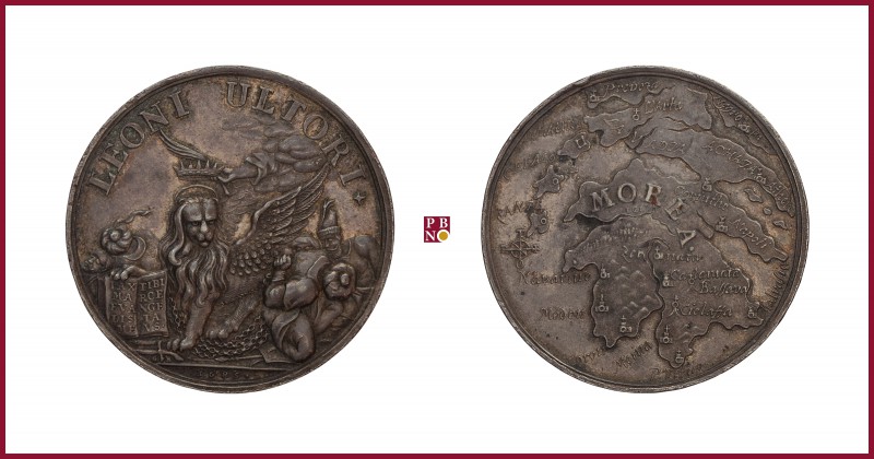 Italy, Venice, Marc Antonio Giustinian (1684-1688), silver medal, 1685, 20,91 gr...