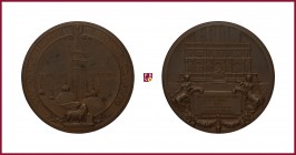 Italy, Venice, reconstruction of church bell tower, bronze medal, 1912, 30,55 g Cu/Ae, 43 mm, opus: G. Moretti/S. Johnson, façade, tower behind; carto...