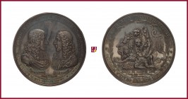 Netherlands, silver medal, 1672, 120,70 g Ag, 74 mm, opus: P. Aury, Lynching of the De Witt brothers in the Hague, busts of the De Witt brothers facin...