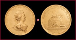 Russia, Catherine II (1762-1796), GOLD medal, 114,05 g Au, 67 mm, opus: C. Leberecht/G.C.Waechter, Peace with Turkey 1791, crowned and laureate bust r...