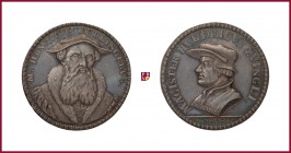 Switzerland, 200th Reformation Anniversary, silver medal, (1719), 16,43 g Ag, 37 mm, opus: H.J. Gessner, bust of Heinrich Bullinger (1504-1575)/bust o...