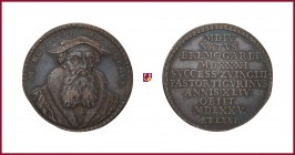 Switzerland, 200th Reformation Anniversary, silver medal, (1719), 21,96 g Ag, 36-37 mm, opus: H.J. Gessner, bust of Heinrich Bullinger (1504-1575)/Lat...