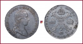 Joseph II (1765/80-1790), Kronentaler, 1784, Kremnitz, 29,42 g Ag, 40 mm, Herinek 178; Davenport 1170
Very Fine (BB).