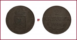 Ferdinand I (1835-1848)/Franz Joseph (1848-1916), 2 Kreuzer, 1848, Vienna, 16,96 g Cu, 31 mm Herinek 381
Extremely Fine (Spl).