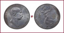 Franz Joseph I (1848-1916), 5 Kronen, 1908, Vienna, 23,93 g Ag, 36 mm, Herinek 771
Minor contact marks, otherwise Good Extremely Fine. (Minimi segnet...