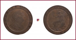 Great Britain, George III (1760-1820), ‘Cartwheel’ Penny, 1797, 57,13 g Cu, 40 mm, Spink 3777
Good Extremely Fine (Spl+).
