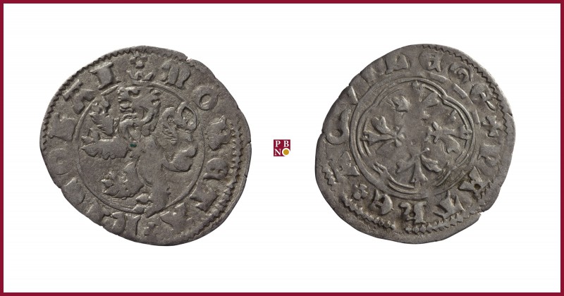 Aquileia, Nicolò (1350-1358), Denaro, 0,78 g Ag, 20 mm, rampant lion left/decora...