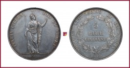 Milan, Revolutionary Provisional Government, Lombardy, 5 Lire, 1848, 24,93 g Ag, 37 mm, Pagani 213; Davenport 206; Gigante 3
Extremely Fine (Spl).