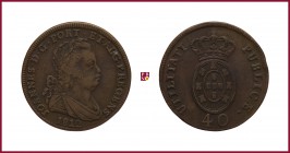 Portugal, John (as prince regent; 1799-1816), 40 Reis (Pataco), 36,57 g Cu, 35 mm, Gomes 09.02
Very Fine (BB).