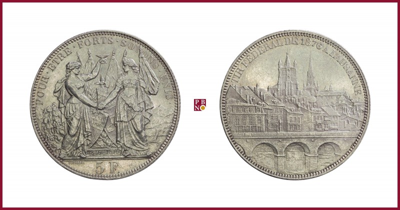 Switzerland, Confederation, Lausanne, 1876, Swiss Shooting Taler, 25,03 g Ag, 42...