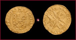 Duchy of Savoy, Emanuele Filiberto Duca (1559-1580), Scudo d’oro del Sole, Type VI, 1576, Turin, 3,3 g Au, 22 mm, MIR Savoia 499e, Fr. RR
Extremely f...