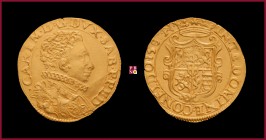 Duchy of Savoy, Carlo Emanuele I (1580-1630), Doppia, Type II, 1581, Nice, 6,56 g Au, 28 mm, MIR Savoia 579b, Fr. RR
Obv. lightly double struck, Extr...