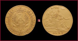 Duchy of Savoy, Carlo Emanuele III (1730-1755/1773), 4 Zecchini, 1745, Turin, 13,69 g Au, 32 mm, eagle/Annunciation scene, MIR Savoia 914a, Fr. 1111. ...