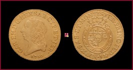 Duchy of Savoy, Carlo Emanuele III (1730-1755/1773), Doppia Nuova, 1756, Turin, 9,6 g Au, 26 mm, MIR Savoia 943b, Fr. RRR
Obv: few light hairlines, o...