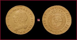 Duchy of Savoy, Carlo Emanuele III (1730-1755/1773), 1/2 Doppia Nuova, 1764, Turin, 4,8 g Au, 21 mm, MIR Savoia 944j, Fr. R
Obv. light scratch and mi...