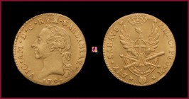 Kingdom of Sardinia, Vittorio Amedeo III (1773-1796), Doppia Nuova, 1791, Turin, 8,52 g Au, 25 mm, MIR Savoia 982f
Obv: Filing on rim between 4 and 7...