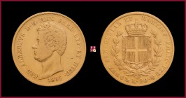 Kingdom of Sardinia, Carlo Alberto (1831-1849), 20 Lire, 1835, Genoa, MIR Savoia 1045k
Very Fine (BB). Note: Same Obv. die as the coin offered in the...