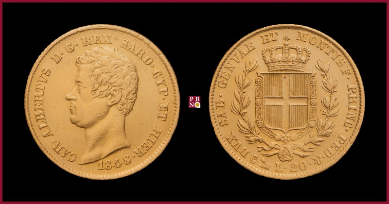 Kingdom of Sardinia, Carlo Alberto (1831-1849), 20 Lire, 1848, Genoa, MIR Savoia...