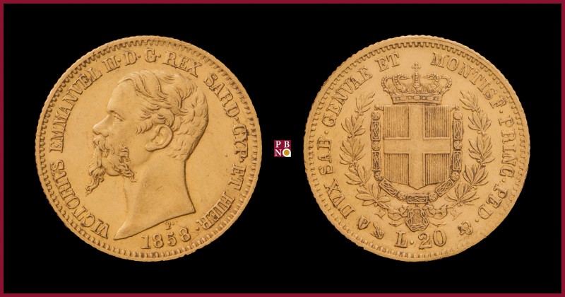 Kingdom of Sardinia, Vittorio Emanuele II (1849-1861), 20 Lire, 1858, Genoa, MIR...