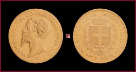 Kingdom of Sardinia, Vittorio Emanuele II (1849-1861), 20 Lire, 1858, Turin, MIR Savoia 1055s. RR
Very Fine (BB).