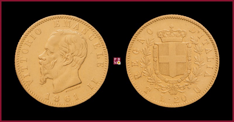 Kingdom, Vittorio Emanuele II (1861-1878), 20 Lire, 1861, Turin, MIR Savoia 1078...