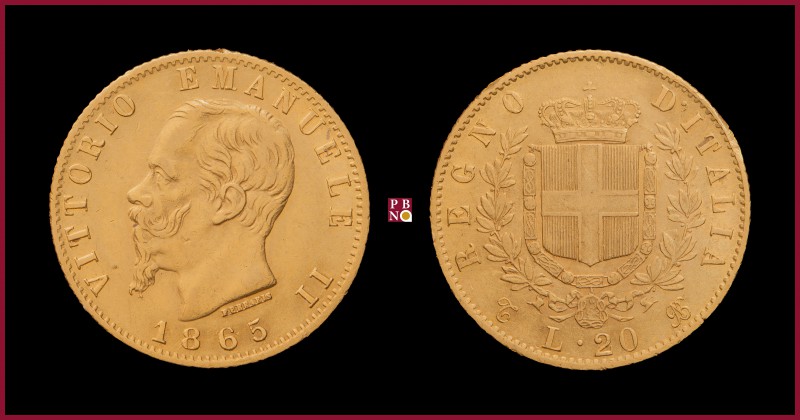 Kingdom, Vittorio Emanuele II (1861-1878), 20 Lire, 1865, Turin, MIR Savoia 1078...