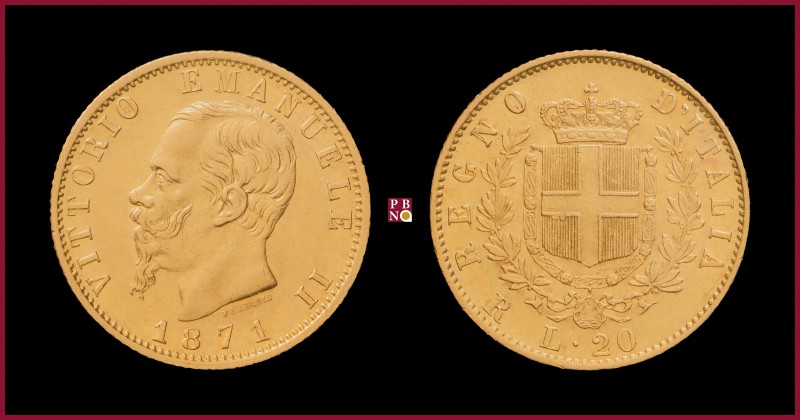 Kingdom, Vittorio Emanuele II (1861-1878), 20 Lire, 1871, Rome, MIR Savoia 1078m...
