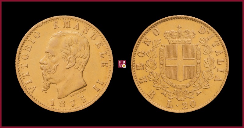 Kingdom, Vittorio Emanuele II (1861-1878), 20 Lire, 1875, Rome, MIR Savoia 1078s...