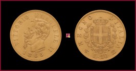 Kingdom, Vittorio Emanuele II (1849-1878), 10 Lire, 1865, Turin, MIR Savoia 1079f RR
Almost Extremely Fine (qSpl)