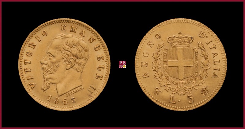 Kingdom, Vittorio Emanuele II (1849-1878), 5 Lire, 1863, Turin, MIR Savoia 1080a...