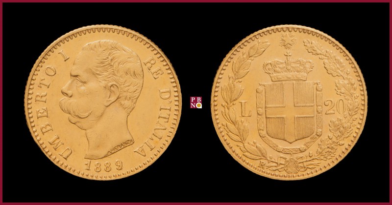 Kingdom, Umberto (1878-1900), 20 Lire, 1889, Rome, MIR Savoia 1098n R
Almost Ex...